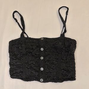 Abercrombie & Fitch Black Lace Button Front Crop Top Size Small